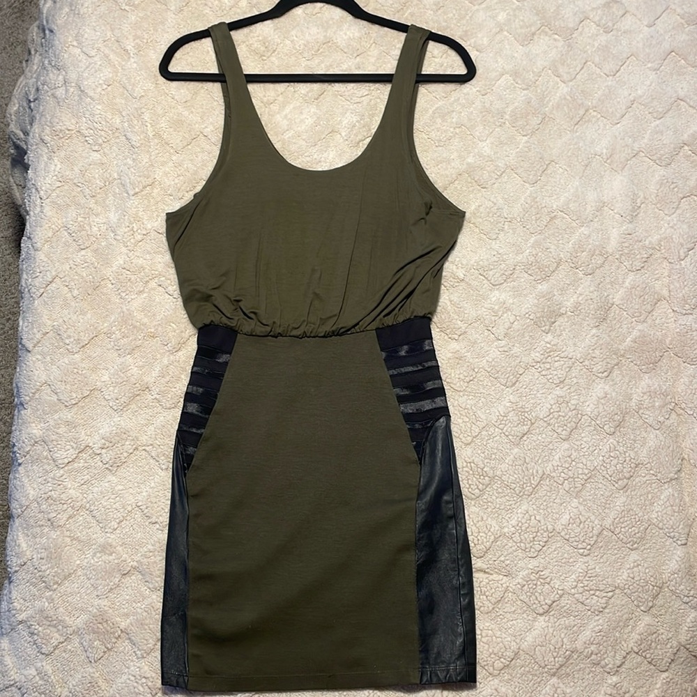 Alice + Olivia olive green and black leather dress
